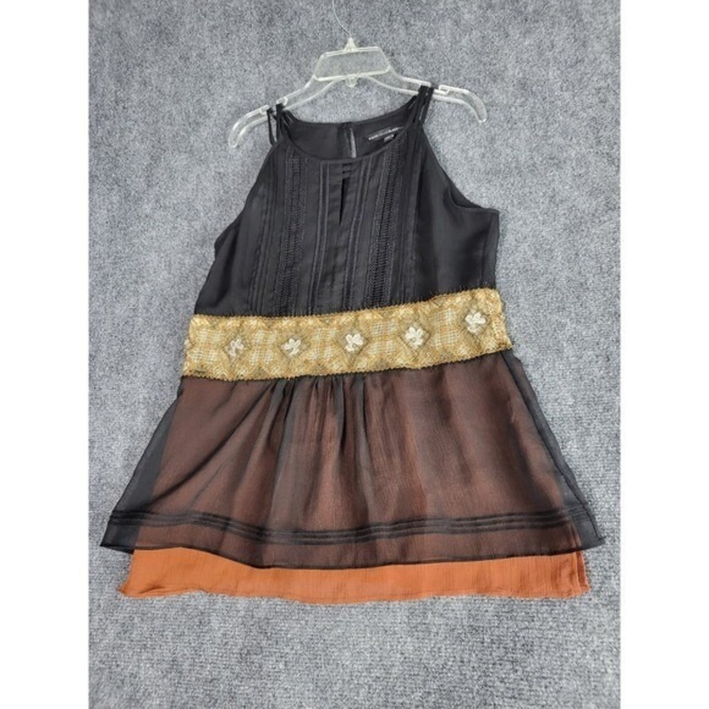 White House Black Market Womens XS Sleeveless Embellished Tunic Top Blouse Black